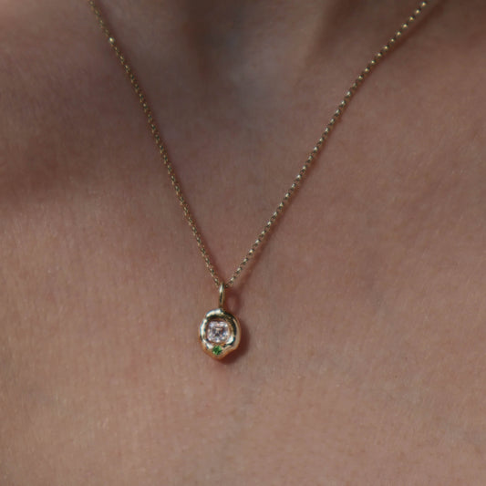 Molten Pendant  - 9ct Gold - Moissanite and Tsavorite Garnet
