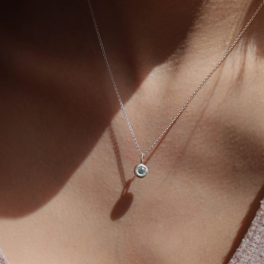 Molten Pendant  - Silver - Blue Moissanite