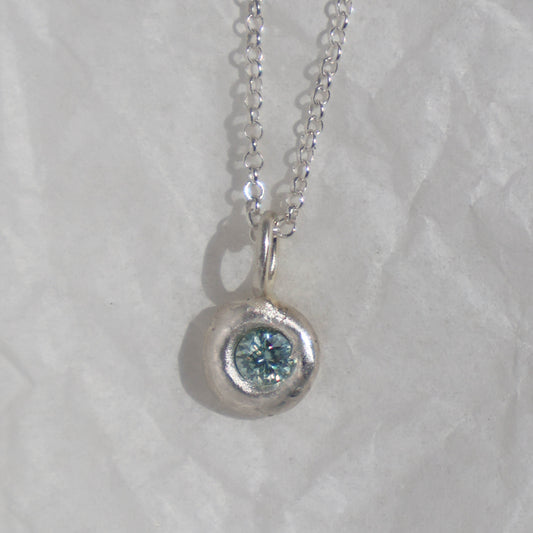 Molten Pendant  - Silver - Blue Moissanite