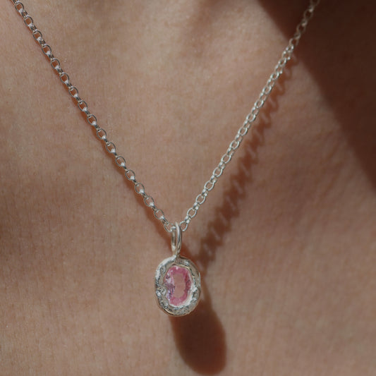 Molten Pendant  - Silver - Pink Sapphire