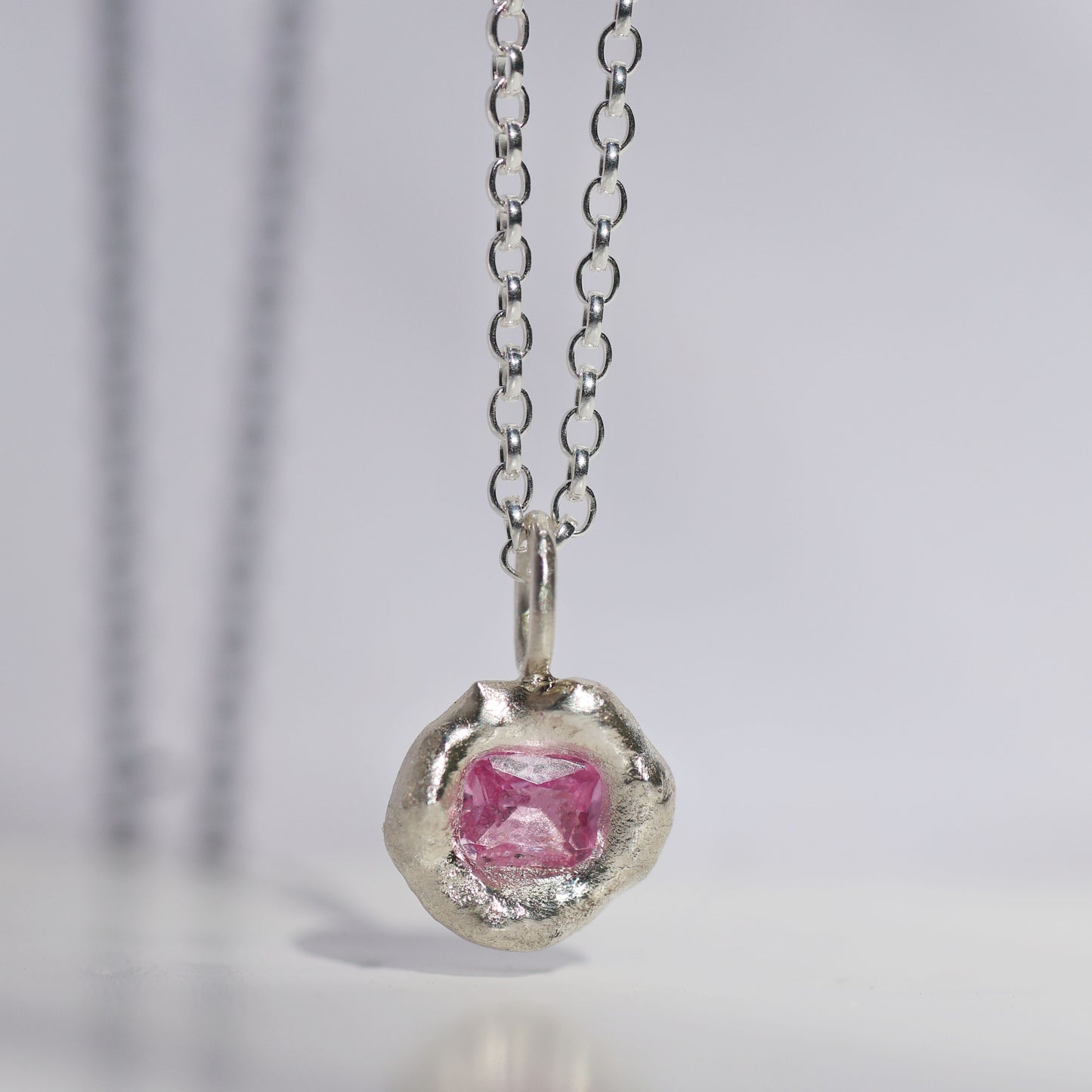 Molten Pendant  - Silver - Octagon Pink Sapphire