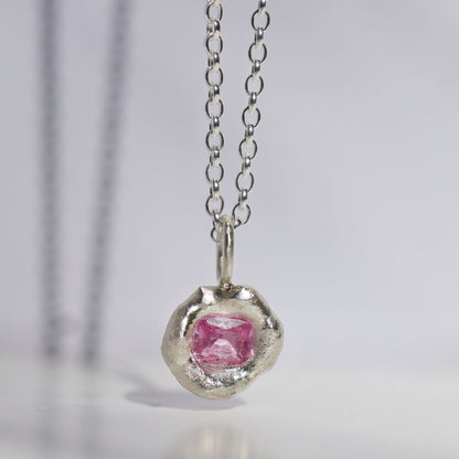 Molten Pendant  - Silver - Octagon Pink Sapphire