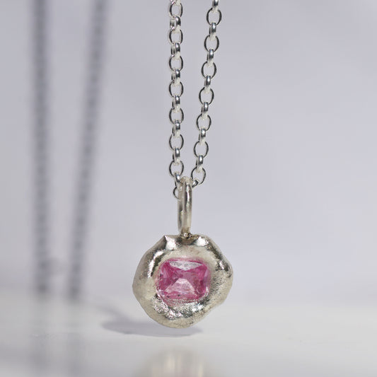 Molten Pendant  - Silver - Octagon Pink Sapphire
