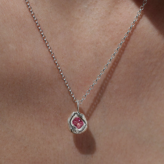 Molten Pendant  - Silver - Octagon Pink Sapphire