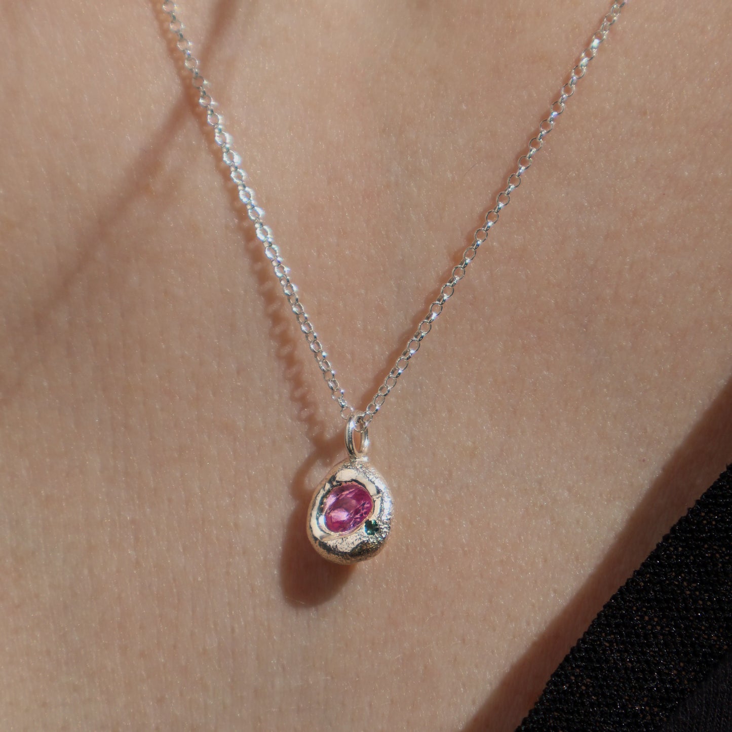 Molten Pendant  - Silver - Oval Pink Sapphire with Alexandrite