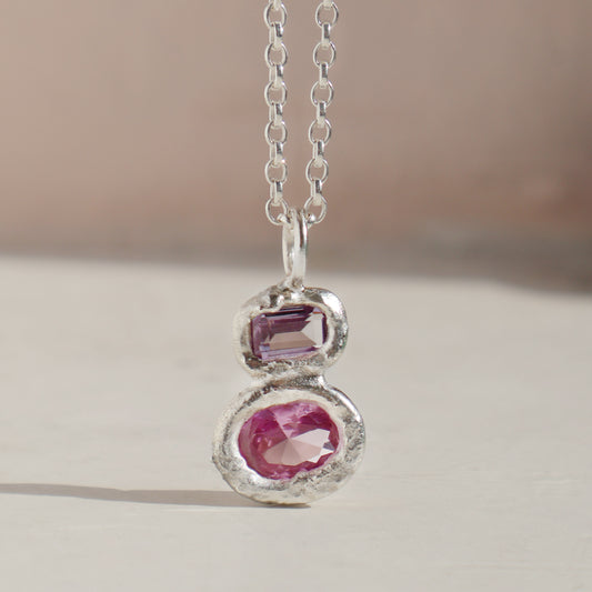 Molten Pendant  - Silver - Purple Sapphire and Pink Sapphire