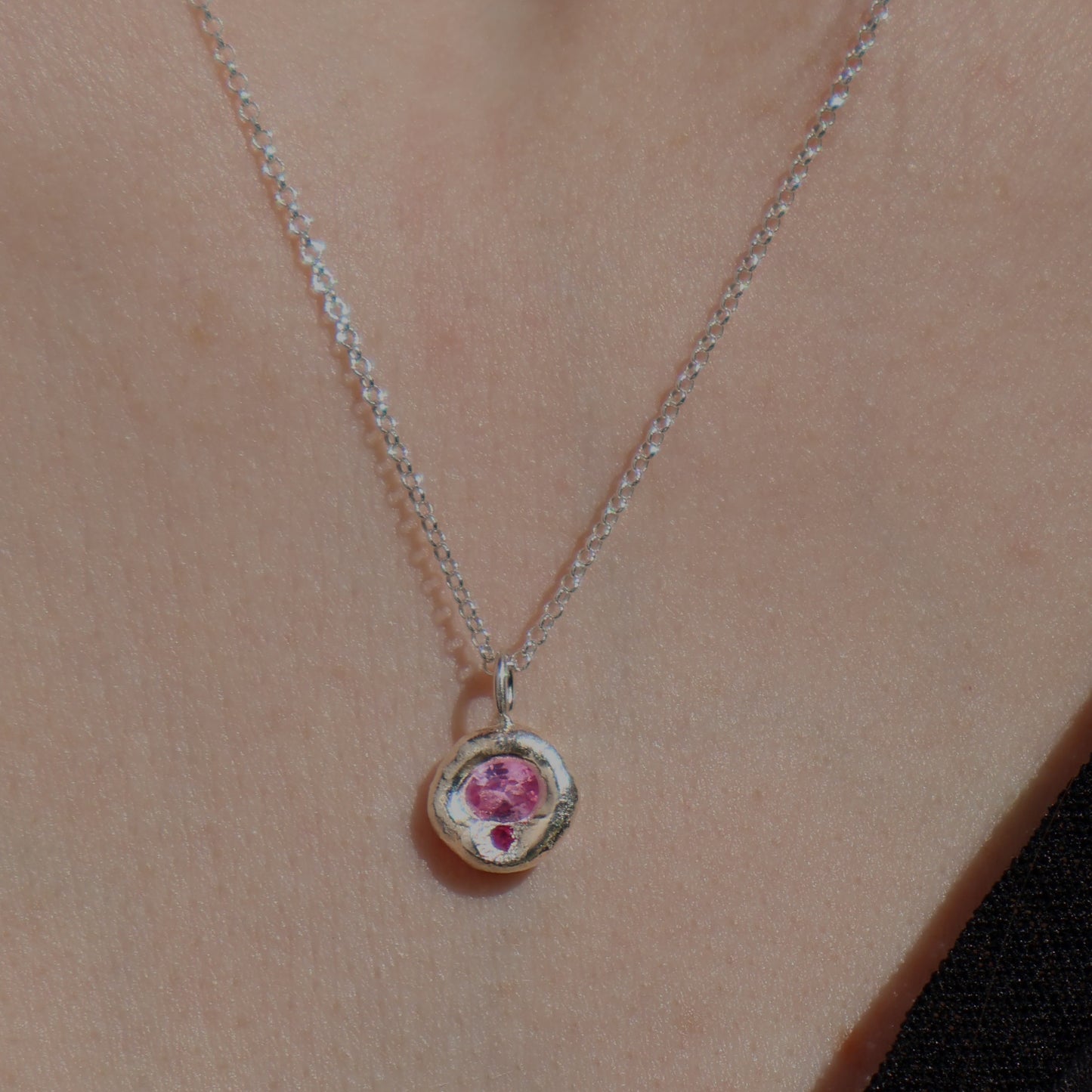 Molten Pendant  - Silver - Oval Pink Sapphire with Ruby