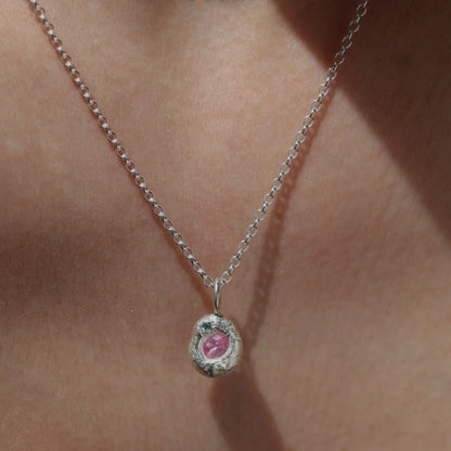 Molten Pendant  - Silver - Pink Sapphire with Blue Topaz