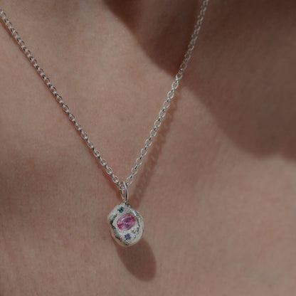 Molten Pendant  - Silver - Pink Sapphire with Blue Topaz and Tanzanite