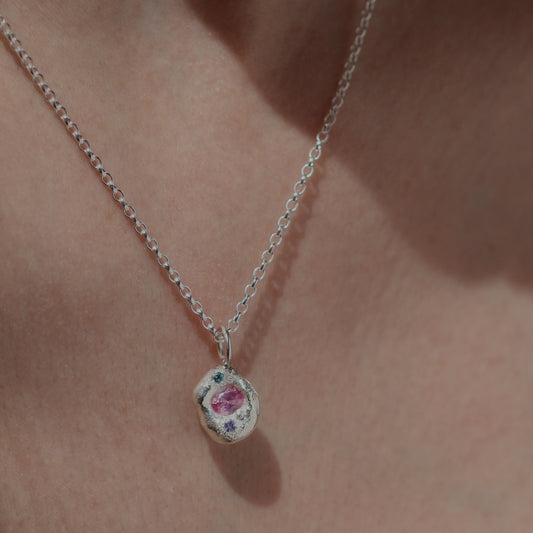Molten Pendant  - Silver - Pink Sapphire with Blue Topaz and Tanzanite