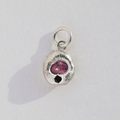 Molten Pendant  - Silver - Pink Sapphire with Dark Green Tourmaline - No Chain