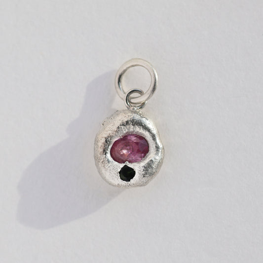 Molten Pendant  - Silver - Pink Sapphire with Dark Green Tourmaline - No Chain