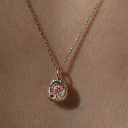 Molten Pendant  - 9ct Gold - 4mm Pink Diamond and Red Spinel