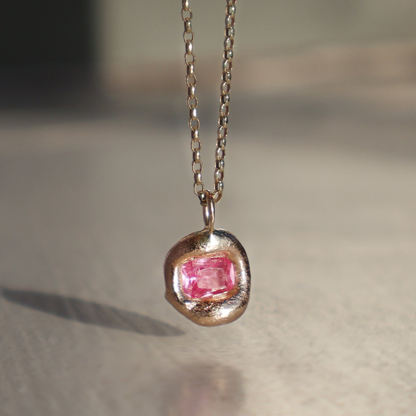 Molten Pendant  - 9ct Gold - Octagon Pink Sapphire