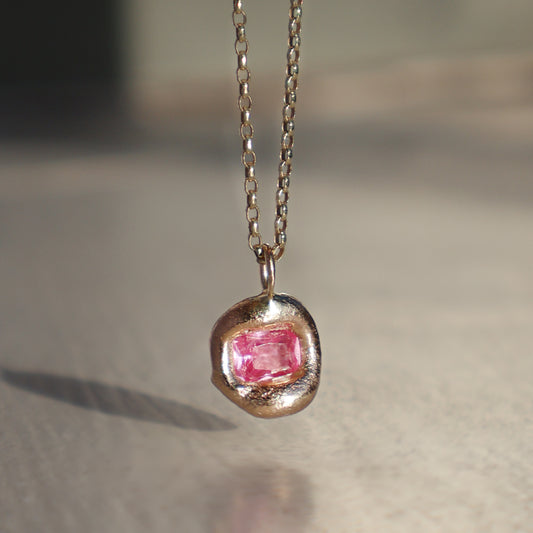 Molten Pendant  - 9ct Gold - Octagon Pink Sapphire