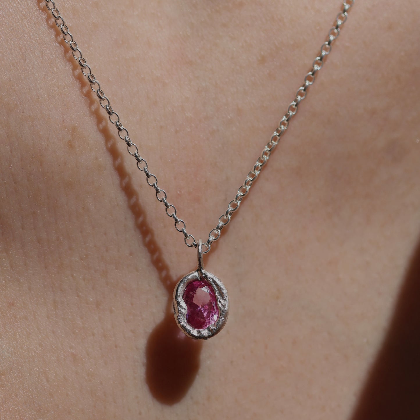 Molten Pendant  - Silver - Pink Sapphire