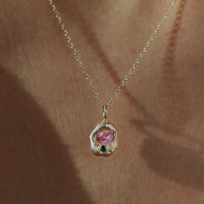 Molten Pendant  - 9ct Gold - Oval Pink Sapphire with Topaz