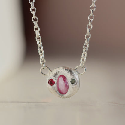 Molten Necklace  - Silver - Oval Pink Sapphire with Rubellite and Alexandrite