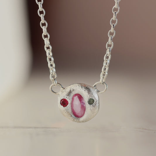 Molten Necklace  - Silver - Oval Pink Sapphire with Rubellite and Alexandrite