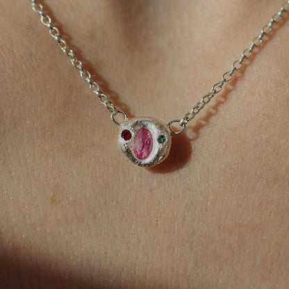 Molten Necklace  - Silver - Oval Pink Sapphire with Rubellite and Alexandrite