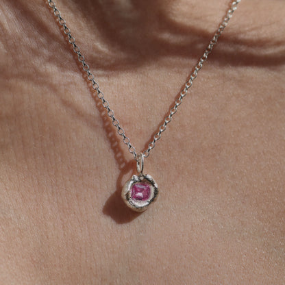 Molten Pendant  - Silver - Octagon Pink Sapphire