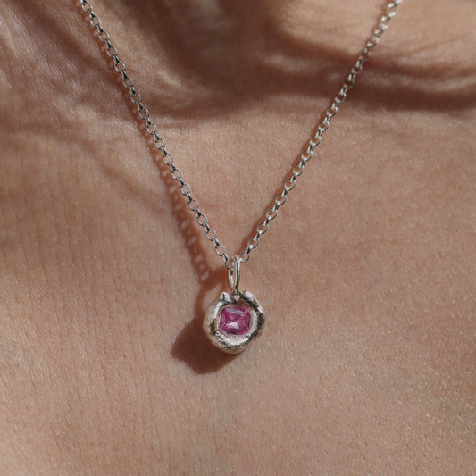 Molten Pendant  - Silver - Octagon Pink Sapphire