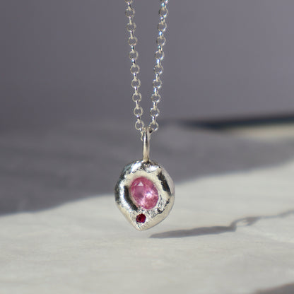 Molten Pendant  - Silver - Oval Pink Sapphire with Ruby