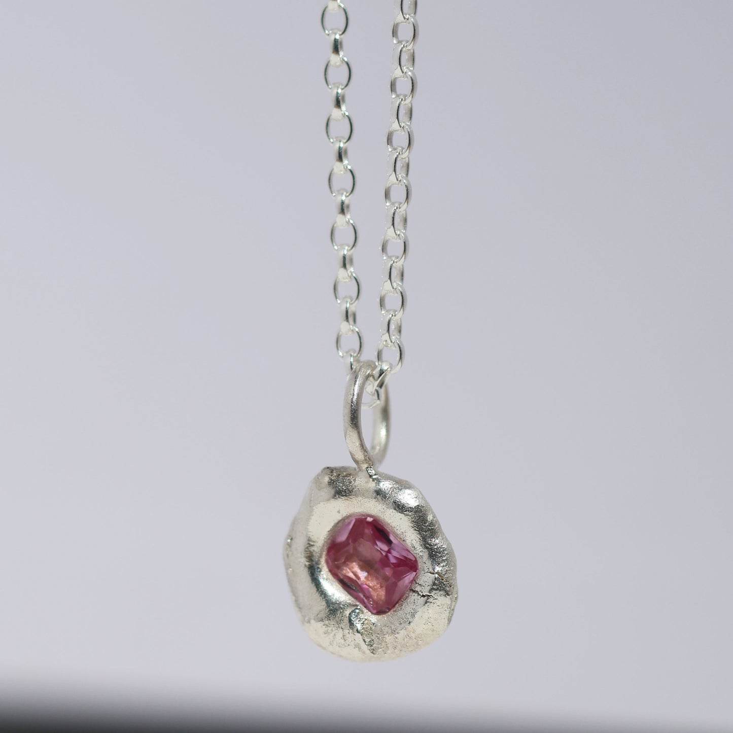 Molten Pendant  - Silver - Octagon Pink Sapphire
