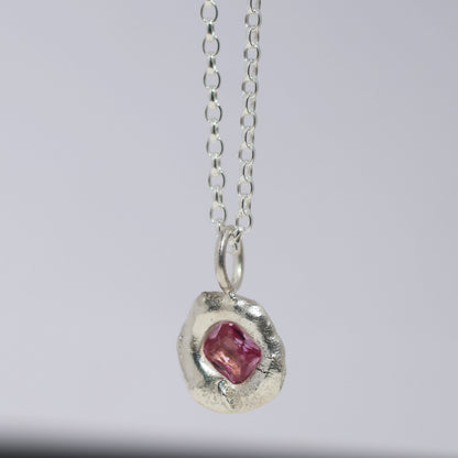 Molten Pendant  - Silver - Octagon Pink Sapphire