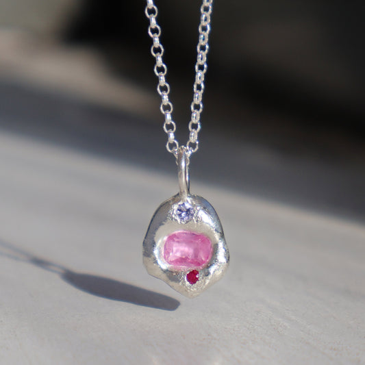 Molten Pendant  - Silver - Octagon Pink Sapphire with Tanzanite and Ruby
