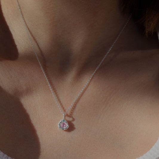 Molten Pendant  - Silver - Oval Pink Sapphire and Topaz