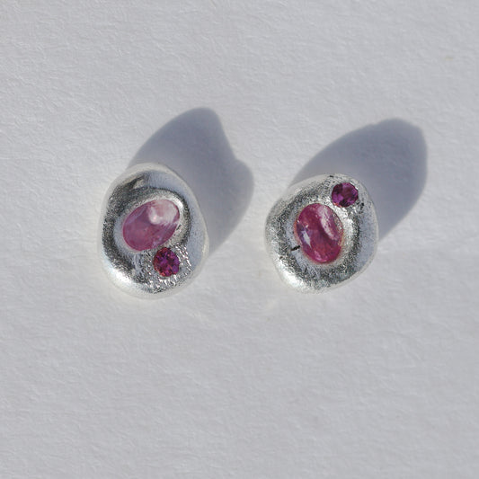Molten Earrings  - Silver - Pink Sapphire and Tourmaline