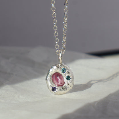 Molten Pendant  - Silver - Oval Pink Sapphire with Topaz and Tanzanite