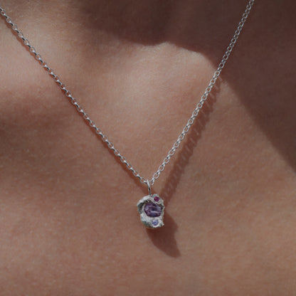 Molten Pendant  - Silver - Purple Sapphire with Tourmaline and Tanzanite