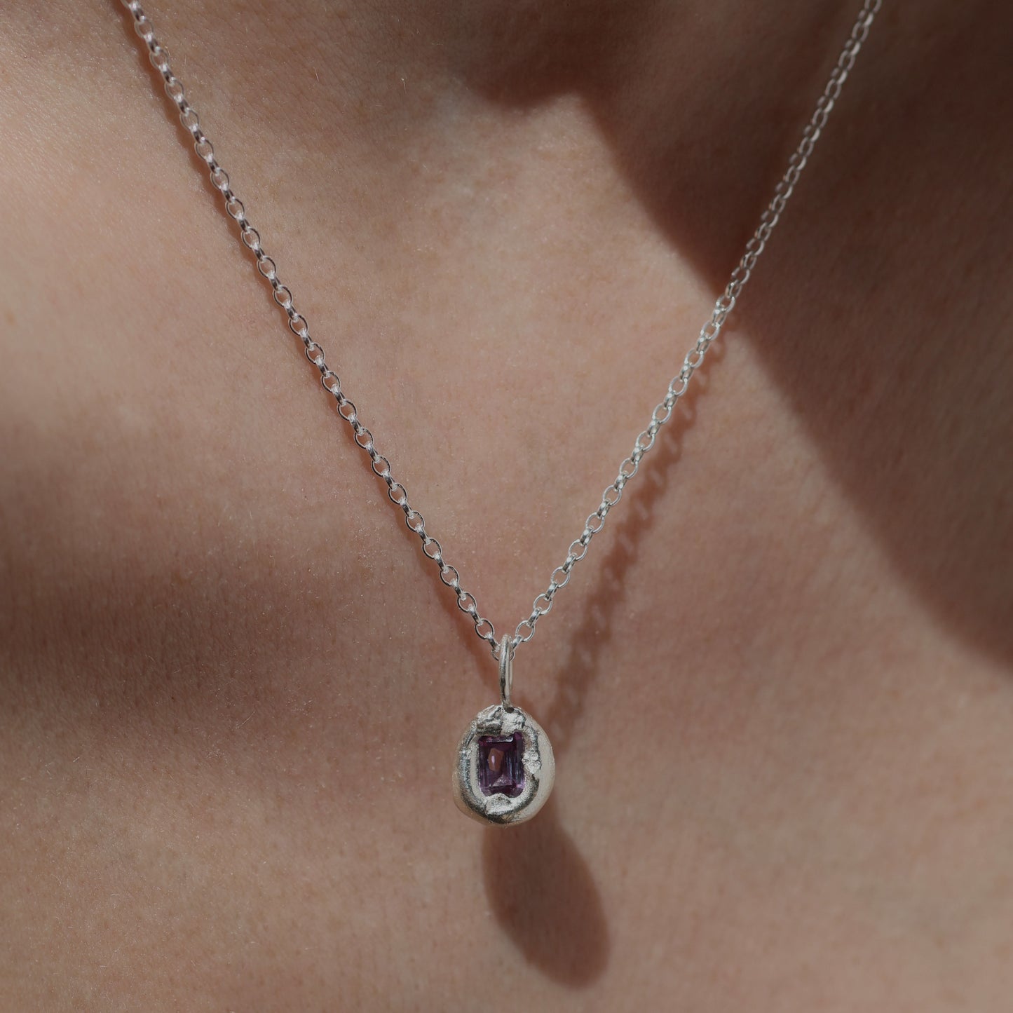 Molten Pendant  - Silver - Purple Sapphire
