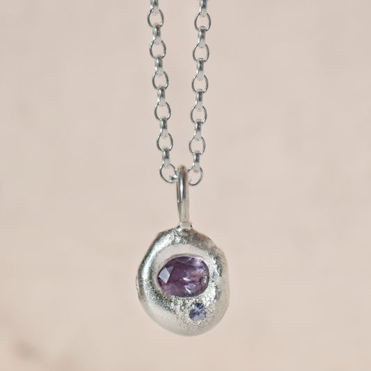 Molten Pendant  - Silver - Purple Sapphire and Tanzanite