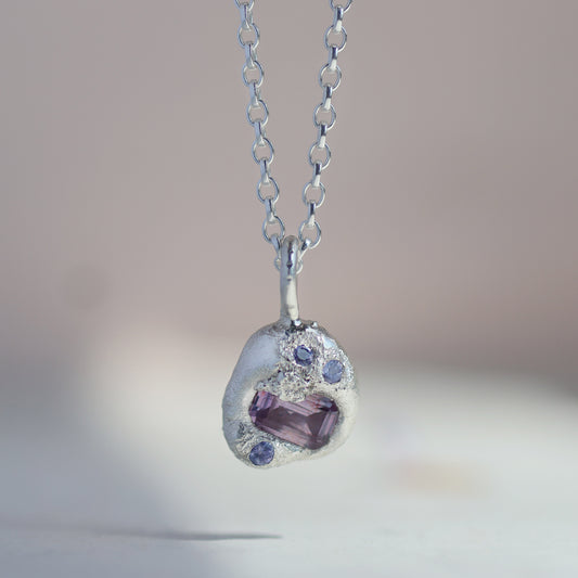Molten Pendant  - Silver - Purple Sapphire and Tanzanites