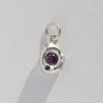 Molten Pendant  - Silver - Purple Sapphire with Emerald - No Chain