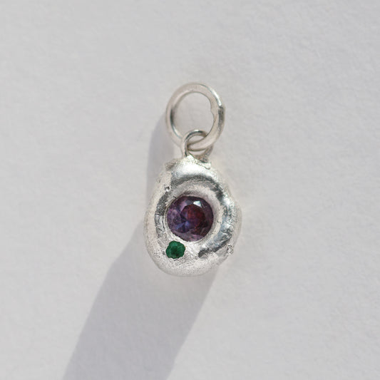 Molten Pendant  - Silver - Purple Sapphire with Emerald - No Chain