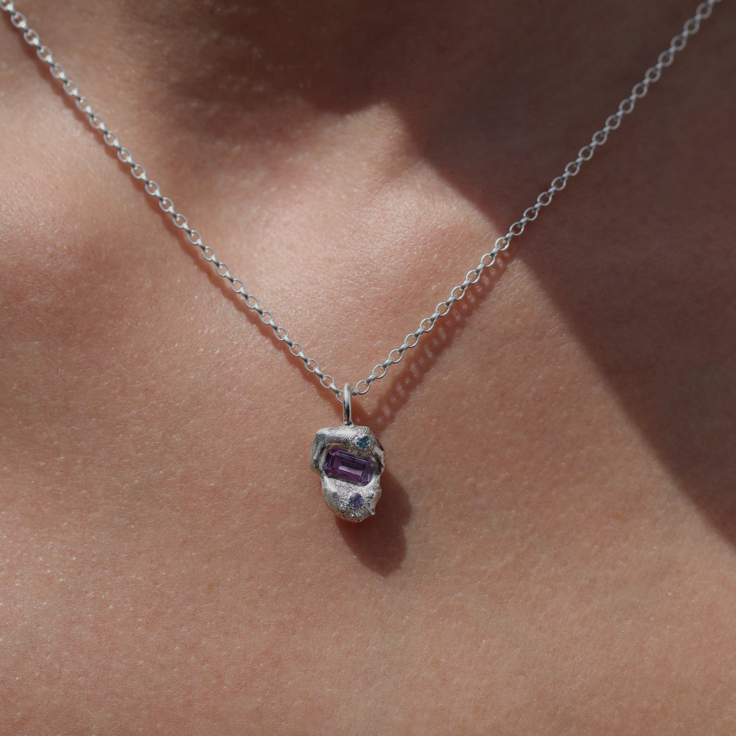 Molten Pendant  - Silver - Purple Sapphire with Topaz and Tanzanite