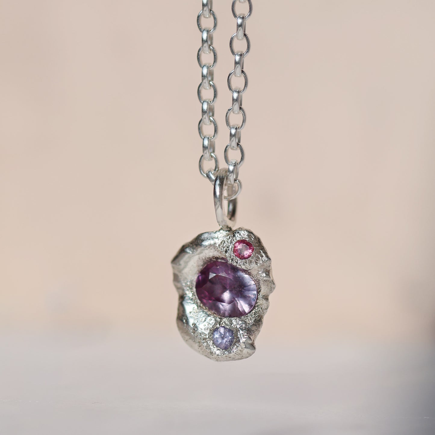 Molten Pendant  - Silver - Purple Sapphire with Tourmaline and Tanzanite