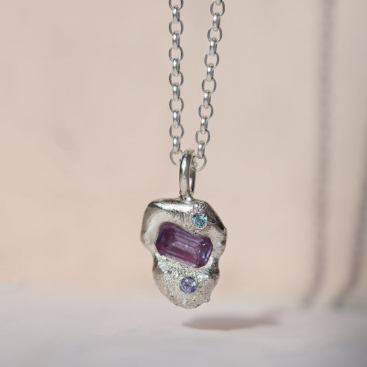 Molten Pendant  - Silver - Purple Sapphire with Topaz and Tanzanite