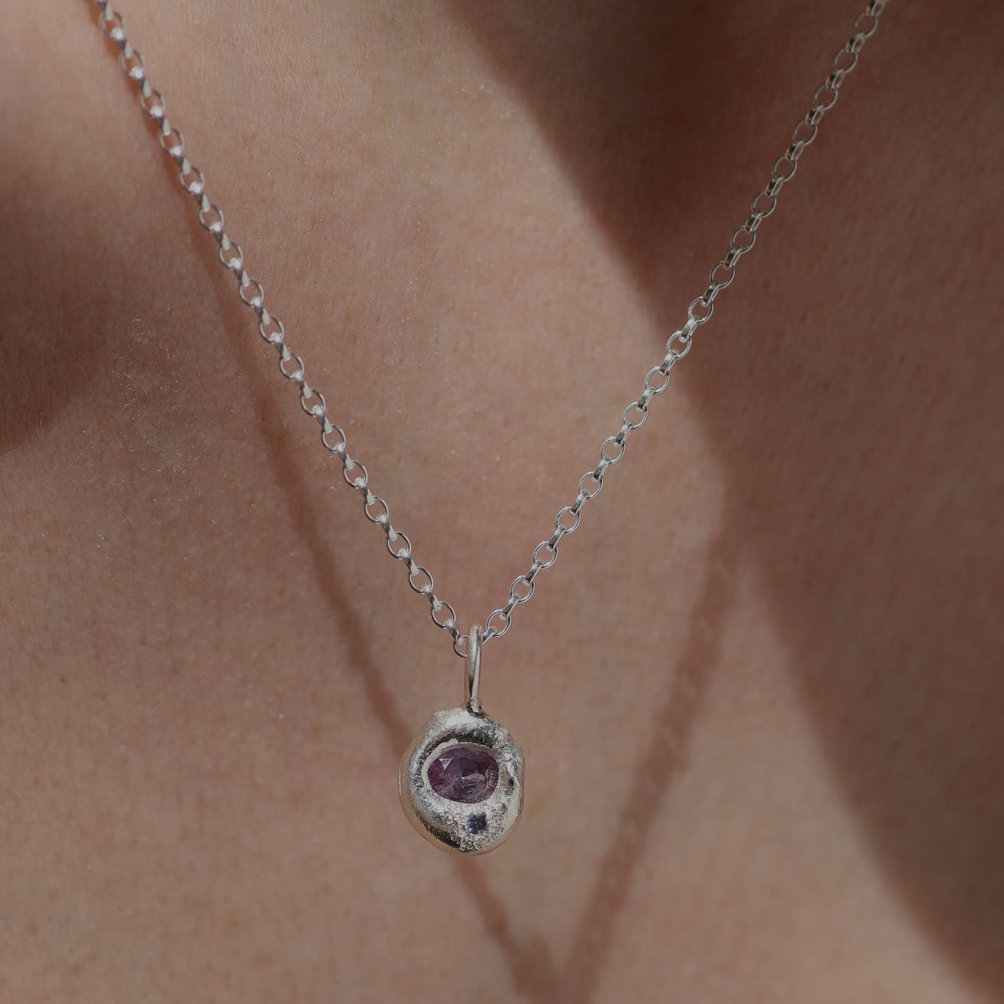 Molten Pendant  - Silver - Purple Sapphire and Tanzanite