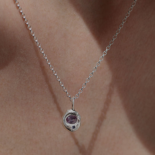 Molten Pendant  - Silver - Purple Sapphire and Tanzanite