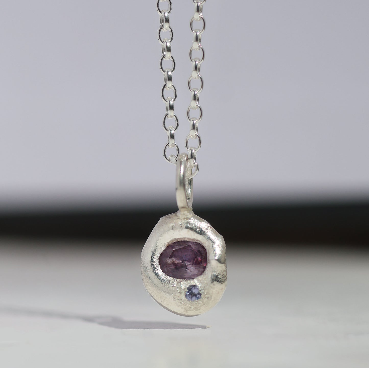 Molten Pendant  - Silver - Purple Sapphire and Tanzanite