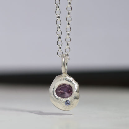 Molten Pendant  - Silver - Purple Sapphire and Tanzanite