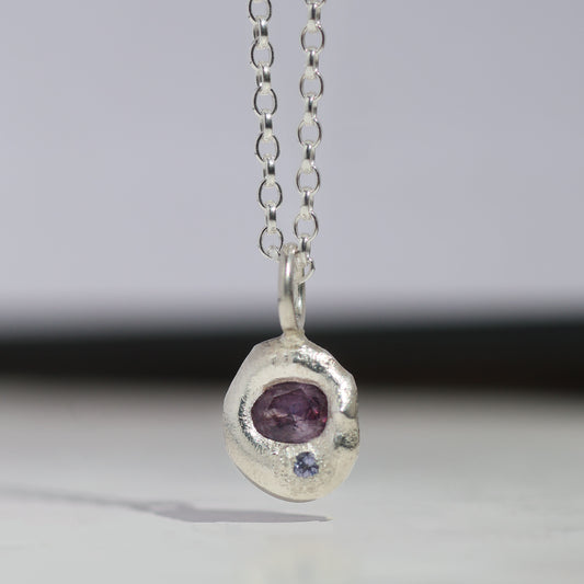 Molten Pendant  - Silver - Purple Sapphire and Tanzanite