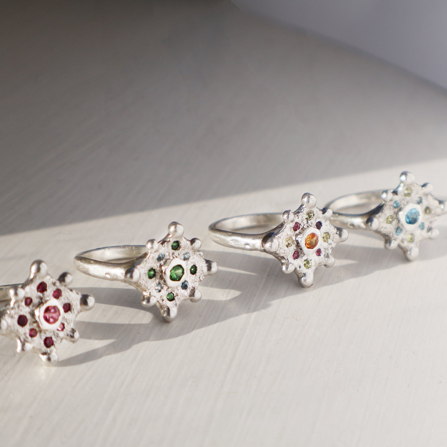 Solstice Ring  - Silver - Tsavorite Garnet and Blue Topaz - Size N - O (US size 7 - 7 1/2)