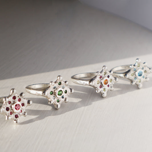 Solstice Ring  - Silver - Blue Topaz and Yellow Sapphire - Size O - P (US size 7 1/2 - 8)