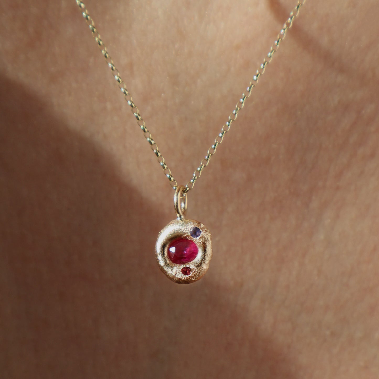 Molten Pendant  - 9ct Gold - Ruby with Tanzanite and Tourmaline